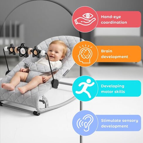 Baby Bouncer Toy Bar (Wooden) – Compatible with Baby Bjorn Bouncers, Easy to Attach and Remove, Fun for Babies of All Ages to Watch, Touch, and Spin (Black and White Flowers) in Kuwait