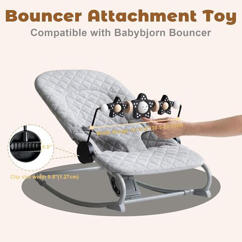 Baby Bouncer Toy Bar (Wooden) – Compatible with Baby Bjorn Bouncers, Easy to Attach and Remove, Fun for Babies of All Ages to Watch, Touch, and Spin (Black and White Flowers) in Kuwait