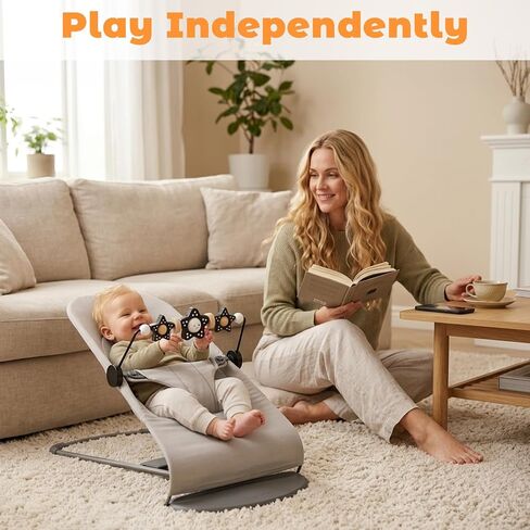 Baby Bouncer Toy Bar (Wooden) – Compatible with Baby Bjorn Bouncers, Easy to Attach and Remove, Fun for Babies of All Ages to Watch, Touch, and Spin (Black and White Flowers) in Kuwait