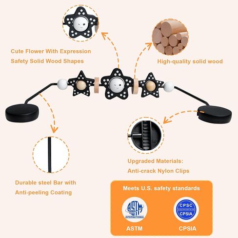 Baby Bouncer Toy Bar (Wooden) – Compatible with Baby Bjorn Bouncers, Easy to Attach and Remove, Fun for Babies of All Ages to Watch, Touch, and Spin (Black and White Flowers) in Kuwait