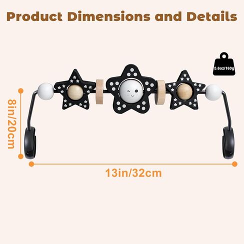 Baby Bouncer Toy Bar (Wooden) – Compatible with Baby Bjorn Bouncers, Easy to Attach and Remove, Fun for Babies of All Ages to Watch, Touch, and Spin (Black and White Flowers) in Kuwait