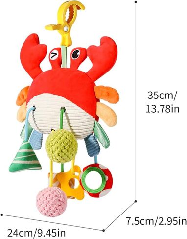Crab Car Seat & Stroller Toy for Babies 0-12 Months | Sensory Hanging Toy with Mirror, Squeaker,Teether,Bell, BPA-Free Pull Strings, Fine Motor Skills for Newborn Infant Boy Girl in Kuwait
