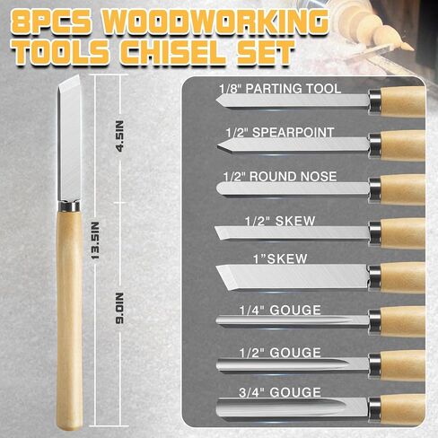 8 Pcs Wood Lathe Tools, Wood Chisel Sets, Suitable For Wood Working Tools, Which is Used for Lathe, is Suitable for Beginners and Professionals (8) in Kuwait