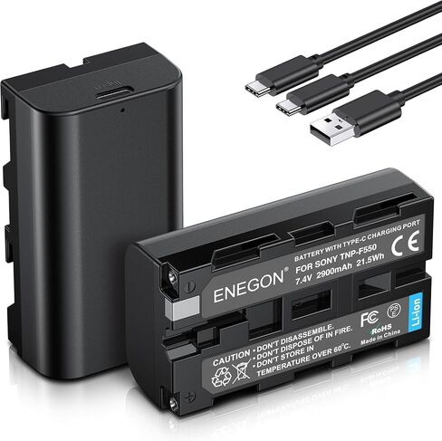 ENEGON NP-F550 Battery 2-Pack 2900mAh USB-C Direct Charging for Sony NP-F970 F960 F770 F750 F570 F530, Works with CCD-SC55 RV100 RV200 TR1 TR516 TR716 TR818 with 2-in-1 USB-C Cable in Kuwait
