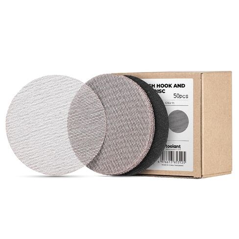 toolant Mesh Abrasive 5" Sanding Disc, 8 Hole, 80-400 Grit, 50Pcs | Dust-Free 8 Hole Hook&Loop Sanding Discs for Random Disc Sanders & Orbital Sanders, Include Pad Protector in Kuwait