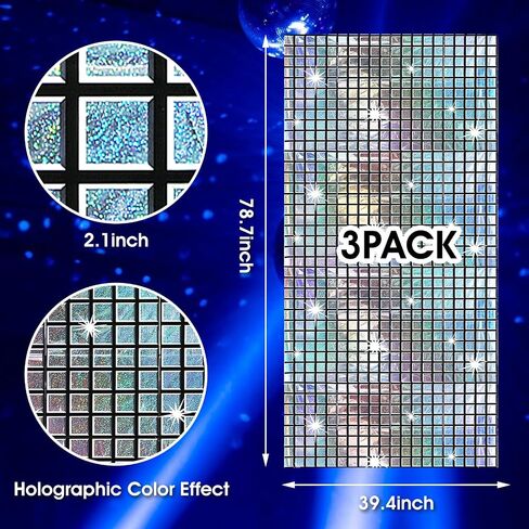 3 Pack Disco Backdrop, Silver Metallic Disco Photography Props Backdrop Party Decorations for 70s and 80s Style Bachelor Birthday Glitter Theme Decoration Party Supplies 78.7"x39.4“ in Kuwait