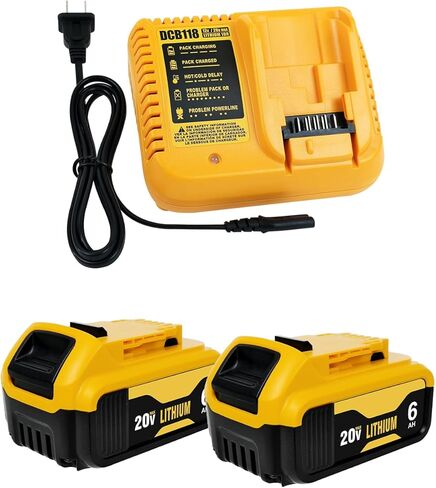 20V 6.0Ah Replacement Battery and Charger Kit for Dewalt DCB200 DCB204 DCB206, Compatible with Dewalt 20V MAX Battery Tools in Kuwait