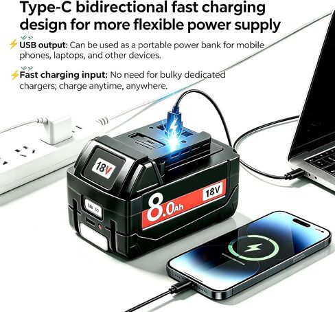 2 حزمة 8.0 أمبير 18 فولت بديلة لشاشة LCD لبطارية ميلووكي M18 وشحن USB ثنائي الاتجاه ومصباح يدوي LED متوافق مع بطارية ميلووكي 18 فولت 48-11-1810 48-11-1820 48-11-1840 48-11-1850 in Kuwait