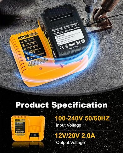 20V 6.0Ah Replacement Battery and Charger Kit for Dewalt DCB200 DCB204 DCB206, Compatible with Dewalt 20V MAX Battery Tools in Kuwait