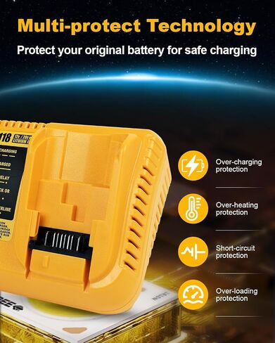 20V 6.0Ah Replacement Battery and Charger Kit for Dewalt DCB200 DCB204 DCB206, Compatible with Dewalt 20V MAX Battery Tools in Kuwait
