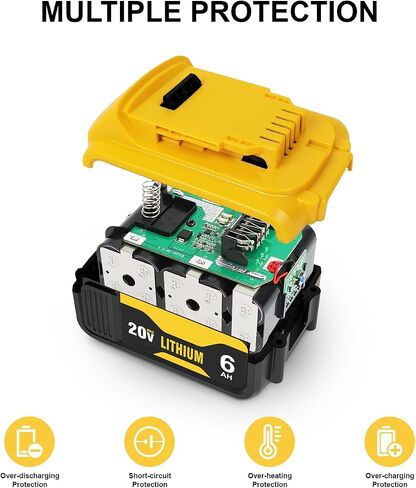 20V 6.0Ah Replacement Battery and Charger Kit for Dewalt DCB200 DCB204 DCB206, Compatible with Dewalt 20V MAX Battery Tools in Kuwait