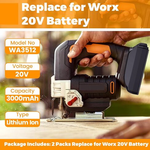 PENGJBATTER 2 Packs 20V 3.0Ah Battery Compatible for Worx 20V Power Share Battery WA3575 WA3525 WA3520 WA3742 WG155s WG251s WG255s WG545s WG890 WG891, Compatible with Worx 20 Volt Tools in Kuwait