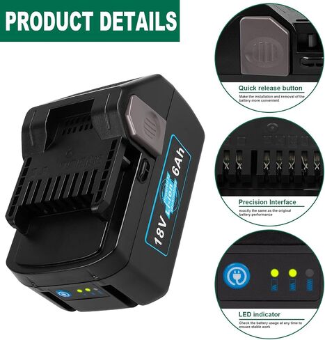 Futurebatt 2 Pack Upgraded 6.0 Ah High-Output 18V Battery for Hitachi 18-Volt Tools BSL1815X BSL1815S BSL1830 BSL1830C 330139 330557 339782 Also for Metabo HPT 18V Battery in Kuwait