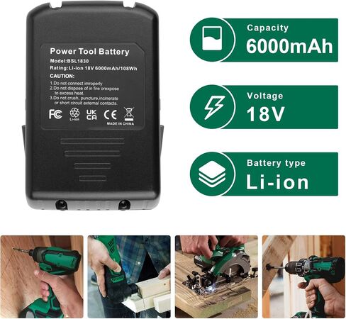 Futurebatt 2 Pack Upgraded 6.0 Ah High-Output 18V Battery for Hitachi 18-Volt Tools BSL1815X BSL1815S BSL1830 BSL1830C 330139 330557 339782 Also for Metabo HPT 18V Battery in Kuwait