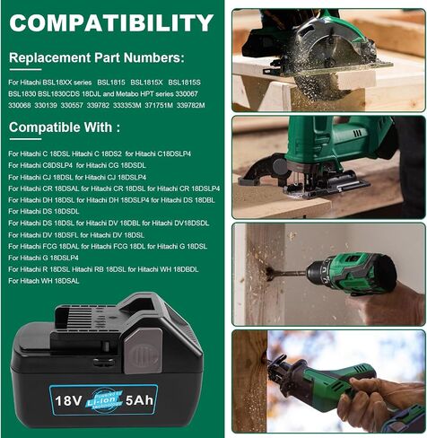 Futurebatt 2 Pack Upgraded 6.0 Ah High-Output 18V Battery for Hitachi 18-Volt Tools BSL1815X BSL1815S BSL1830 BSL1830C 330139 330557 339782 Also for Metabo HPT 18V Battery in Kuwait