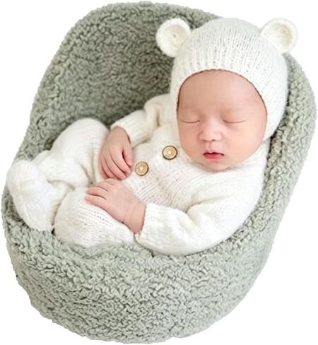 2Pcs Newborn Photography Props Boy Photo Posing Outfits Baby Photoshoots Girl Crochet Bear Hat Romper in Saudi Arabia