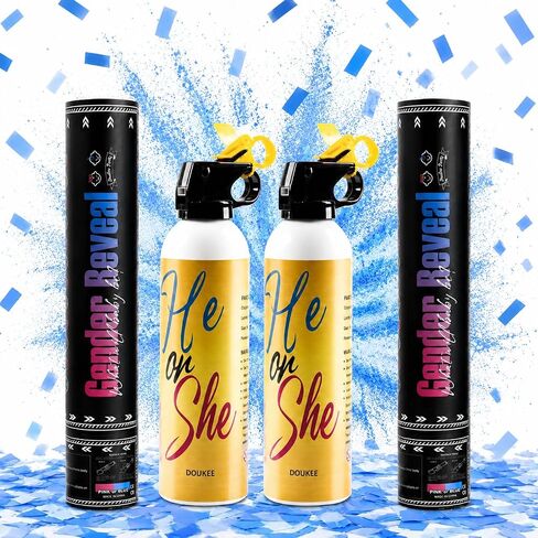 Gender Reveal Fire Extinguisher Blue & Confetti Poppers, 2 Pack Confetti Poppers & 2 Pack Smoke Spray for Baby Shower Gender Reveal Party, Blue Powder Reveal Set for Photo Props and Party Supplies in Kuwait