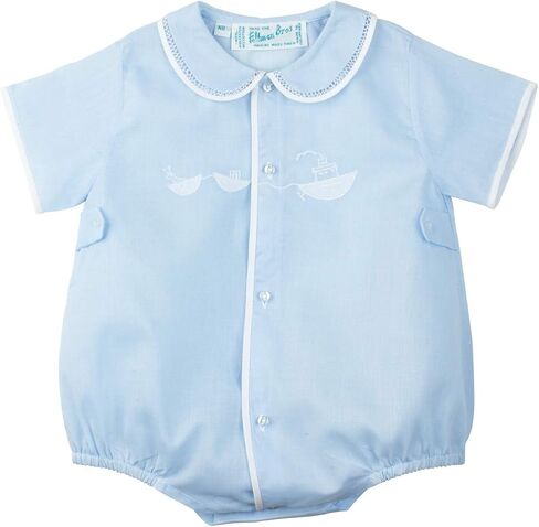 Feltman Brothers Infant Baby Boys Blue Bubble Outfit with White Embroidered Tugboat-Newborn in Kuwait