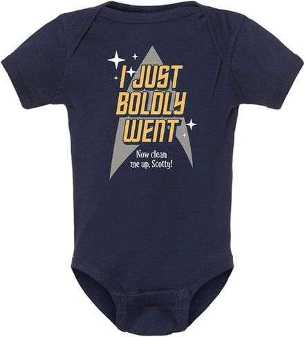 Gina Lou Printed - Boldly Went - Navy Color Rompers for Unisex Baby - Crewneck, Short Sleeve Bodysuits in Kuwait