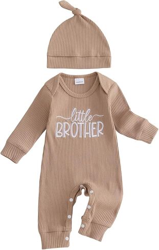 Sejardin Newborn Infant Baby Boy Fall Jumpsuit Letter Embroidery Romper | Baby Boy Autumn Spring Clothes Long Sleeve Crew Neck Jumpsuit Outfit with Hat in Kuwait