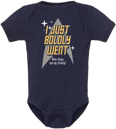 Gina Lou Printed - Boldly Went - Navy Color Rompers for Unisex Baby - Crewneck, Short Sleeve Bodysuits in Kuwait