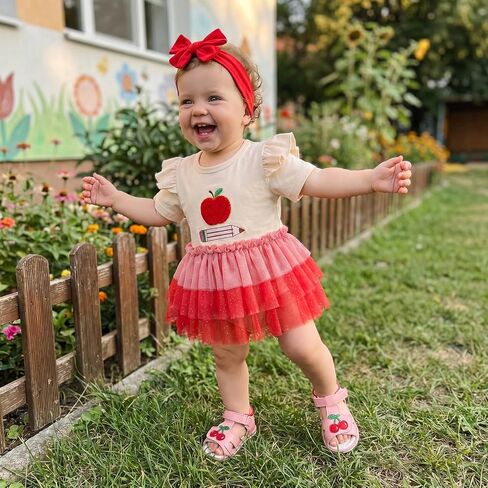 Kid Toddler Girl Back to School Clothes Apple Pen Preschool Romper Dress/Tutu Dresses Lace Sister Matching Outfit in Kuwait