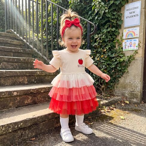 Kid Toddler Girl Back to School Clothes Apple Pen Preschool Romper Dress/Tutu Dresses Lace Sister Matching Outfit in Kuwait