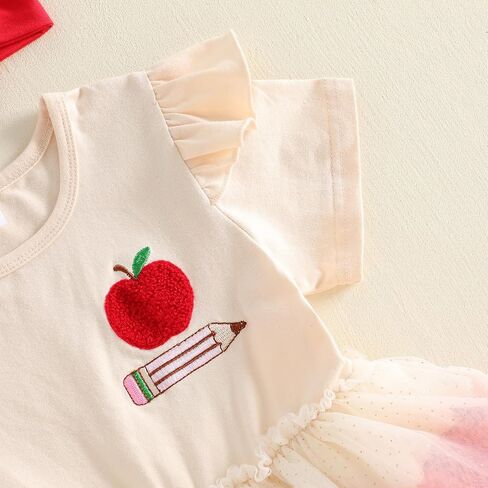 Kid Toddler Girl Back to School Clothes Apple Pen Preschool Romper Dress/Tutu Dresses Lace Sister Matching Outfit in Kuwait
