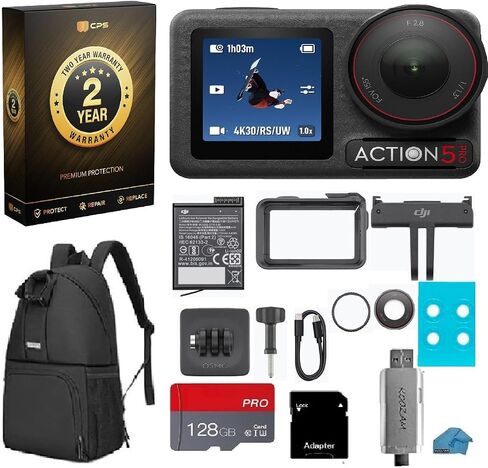 DJI Osmo Action 5 Pro Standard Combo 4K Waterproof Camera Bundle with 2-Year Warranty, 128GB MicroSD Card, USB Reader, Backpack - 1/1.3" Sensor, Dual OLED Touchscreens, Vlogging in Kuwait