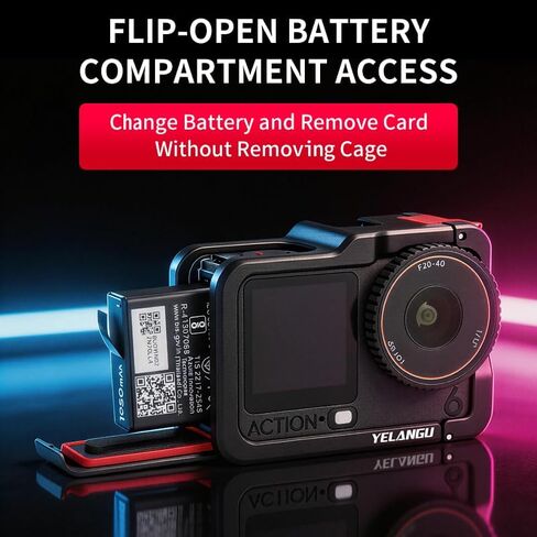 YELANGU Camera Cage for DJI Osmo Action 6, Aluminum Alloy Camera Rig with Cold Shoe,Protective Frame with 1/4"-20 Locating Holes, Action 6 Accessories in Kuwait