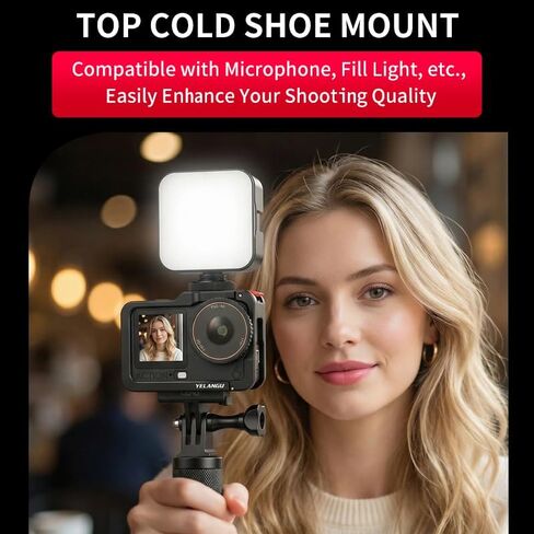 YELANGU Camera Cage for DJI Osmo Action 6, Aluminum Alloy Camera Rig with Cold Shoe,Protective Frame with 1/4"-20 Locating Holes, Action 6 Accessories in Kuwait