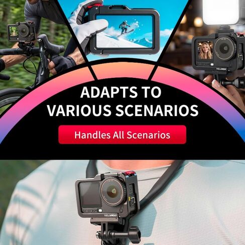 YELANGU Camera Cage for DJI Osmo Action 6, Aluminum Alloy Camera Rig with Cold Shoe,Protective Frame with 1/4"-20 Locating Holes, Action 6 Accessories in Kuwait