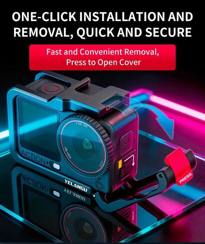 YELANGU Camera Cage for DJI Osmo Action 6, Aluminum Alloy Camera Rig with Cold Shoe,Protective Frame with 1/4"-20 Locating Holes, Action 6 Accessories in Kuwait
