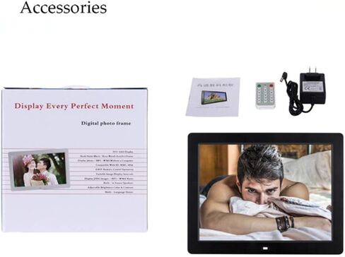 12-inch Digital Photo Frame, 16MB high-Resolution Ultra-Thin Narrow-Side Remote Control Electronic Photo Frame with Speaker Suitable for Picture Music Video,White Gift (Black) in Kuwait