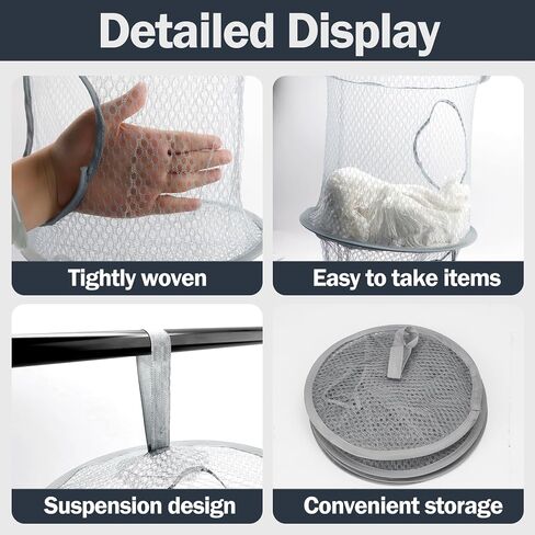 2PCS Hanging Mesh Storage Net, 4 Tier Stuffed Animal Storage with Hook | Grey, Polyester Material, Flexible and Breathable, Space Saving Organizer for Toys Clothes in Kuwait