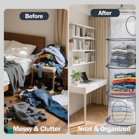 2PCS Hanging Mesh Storage Net, 4 Tier Stuffed Animal Storage with Hook | Grey, Polyester Material, Flexible and Breathable, Space Saving Organizer for Toys Clothes in Kuwait