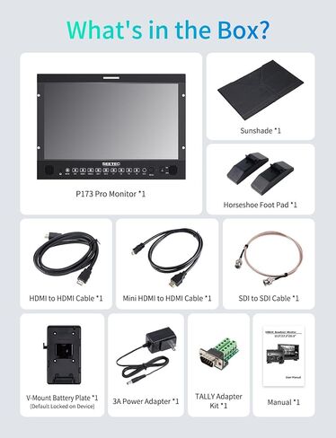 P173 PRO 17.3" 1000nit Broadcast Director Production Monitor with 3G-SDI HDMI Input Output, HDMI Support 4K 60, LUT Waveform HDR, Built-in Speaker, for Commercial, Filmmaking, Live Streaming in Kuwait