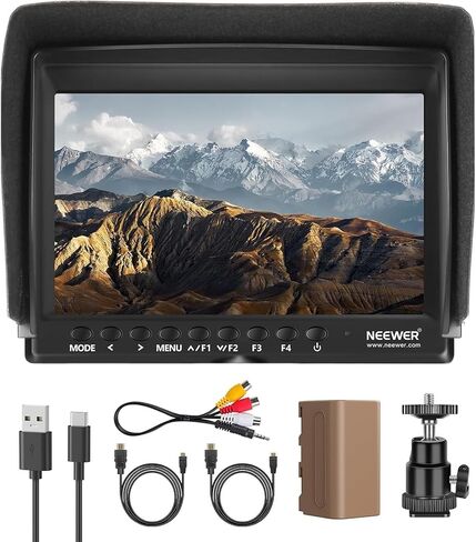 NEEWER F100 7" Upgraded Version Camera Field Monitor IPS 450nit 1080p HDMI | HD 1280x800, Peaking Focus Assist, Histogram, F750 Battery, 360° Ball Head for DSLRs, Video Stabilizers, Filming Rigs in Kuwait