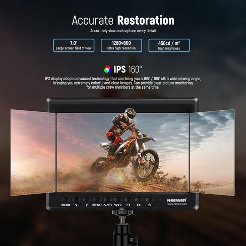 NEEWER F100 7" Upgraded Version Camera Field Monitor IPS 450nit 1080p HDMI | HD 1280x800, Peaking Focus Assist, Histogram, F750 Battery, 360° Ball Head for DSLRs, Video Stabilizers, Filming Rigs in Kuwait