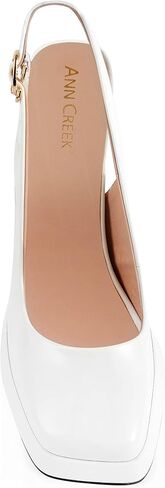 ANN CREEK Women's Slingback Square Toe Pumps - White Closed Toe Mary Jane Heels - Fashion Dressy Platform Heels - Size 9 in Kuwait