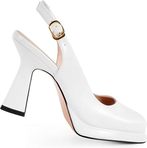 ANN CREEK Women's Slingback Square Toe Pumps - White Closed Toe Mary Jane Heels - Fashion Dressy Platform Heels - Size 9 in Kuwait