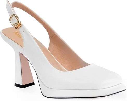 ANN CREEK Women's Slingback Square Toe Pumps - White Closed Toe Mary Jane Heels - Fashion Dressy Platform Heels - Size 10 in Kuwait