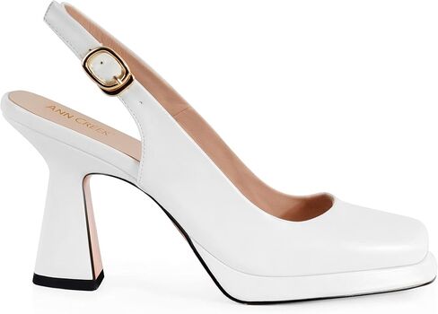 ANN CREEK Women's Slingback Square Toe Pumps - White Closed Toe Mary Jane Heels - Fashion Dressy Platform Heels - Size 10 in Kuwait