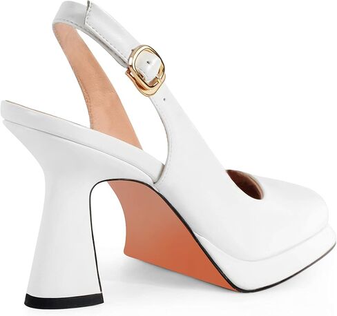 ANN CREEK Women's Slingback Square Toe Pumps - White Closed Toe Mary Jane Heels - Fashion Dressy Platform Heels - Size 10 in Kuwait