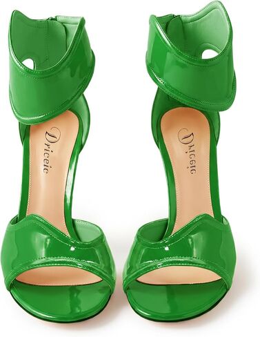 Women's Ankle Strap Open Toe Stiletto High Heels Sandals | Mirror Patent Leather with Back Zipper for Evening Party,Gala,Prom,Weddings,Night Out Dressy Heels in Kuwait