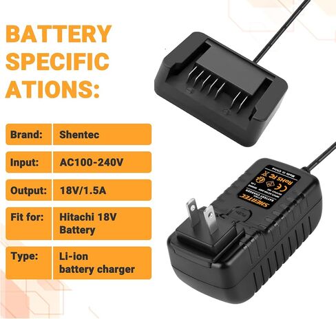 18V Li-ion Battery Charger Compatible with Hitachi BSL1815S | 339782 BSL1830C BSL1815X BSL1830 330139 330557 Li-ion Slide Style Battery in Kuwait