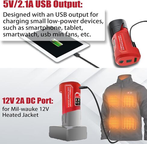 Upgrade for M12 USB Power Source Charger. Type-C Input Charging, USB Output & DC 12V Outlet for Heated Jacket, Replace 48-59-1201 49-24-2310 (Adapter Only) in Kuwait