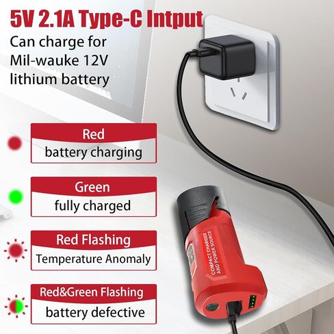 Upgrade for M12 USB Power Source Charger. Type-C Input Charging, USB Output & DC 12V Outlet for Heated Jacket, Replace 48-59-1201 49-24-2310 (Adapter Only) in Kuwait