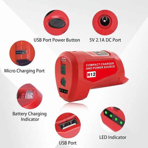 Upgrade for M12 USB Power Source Charger. Type-C Input Charging, USB Output & DC 12V Outlet for Heated Jacket, Replace 48-59-1201 49-24-2310 (Adapter Only) in Kuwait