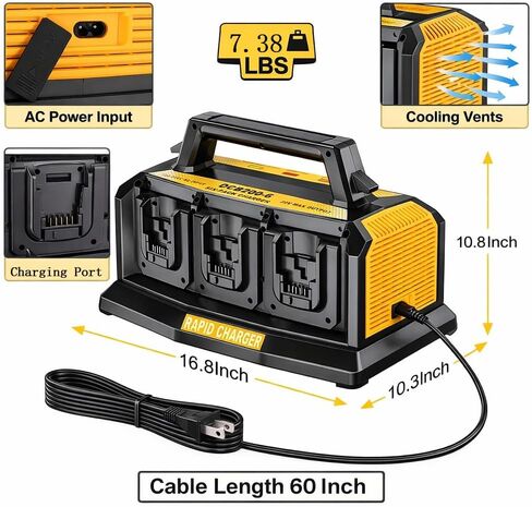 Choerinton 6-Port Fast Battery Charger for DeWalt 20V Battery, Replacement for DCB104 DCB107 DCB115,Compatible with 20V Max 60V DCB200 DCB203 DCB204DCB205 DCB206 DCB606 DCB609 (Charger Only) in Kuwait